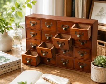 64 Drawer Wooden Apothecary Cabinet Vintage Card Catalog Storage Organizer