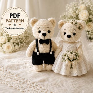 Crochet Wedding Bears Amigurumi Pattern | Wedding Gift | Bride & Groom Tutorial | Cake Topper (PDF Download)