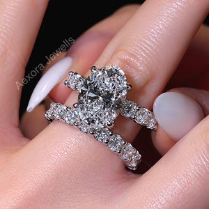 5ct Oval Moissanite Engagement Ring Set, Matching Eternity Band, Silver or Gold