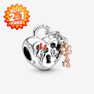Mickey Mouse & Minnie Mouse Padlock Charm,,925 Sterling Silver Charm Bracelet Compatible with Pandora for Girls Gift