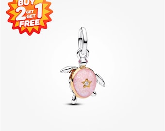 Roze zeeschildpad met in het laboratorium gekweekte diamant als hangertje, 925 sterling zilveren bedelarmband, compatibel met Pandora, cadeau voor meisjes