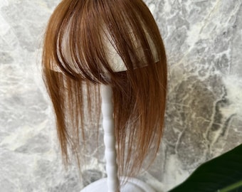 Auburn Remy Human Hair Topper with Bangs, 12 Inch Silk Base Clip-in Hairpiece