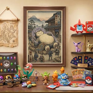 Snorlax Poster | Pokemon Wall Art | Ukiyo E Print | Japanese Anime Decor | Vintage Manga Canvas | Retro Gaming Picture | Asian Style Frame