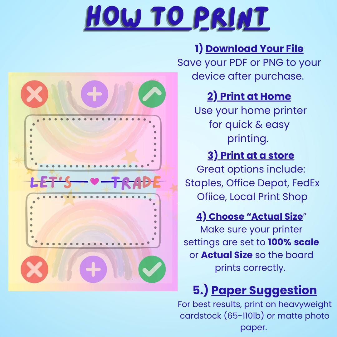 Fidget Trading Board Printable | Kids Activity | Instant Download ...
