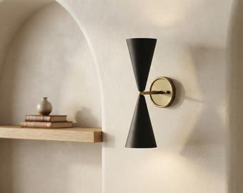 Modern Black and Antique Brass Wall Sconce, Up & Down Lighting, Industrial Style