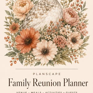 Family Reunion Planner Printable, Venue and Logistics Pages, Guest List by Family, Potluck Meal Planning and Activity Ideas