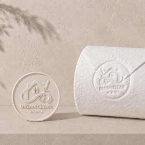 Timbro con logo aziendale / Timbro per carta igienica / Regalo personalizzato per host Airbnb, imprese di pulizie, hotel e spa / Strumento di branding personalizzato