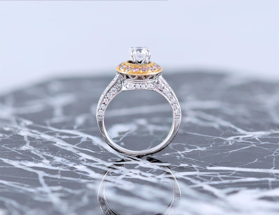 18k Two Tone Gold White Gold Rose Gold Round Brilliant Etsy