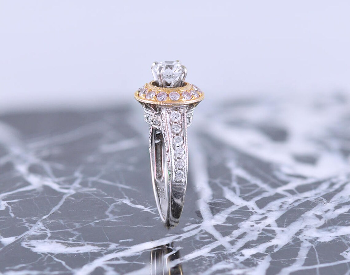 18k Two Tone Gold White Gold Rose Gold Round Brilliant Etsy