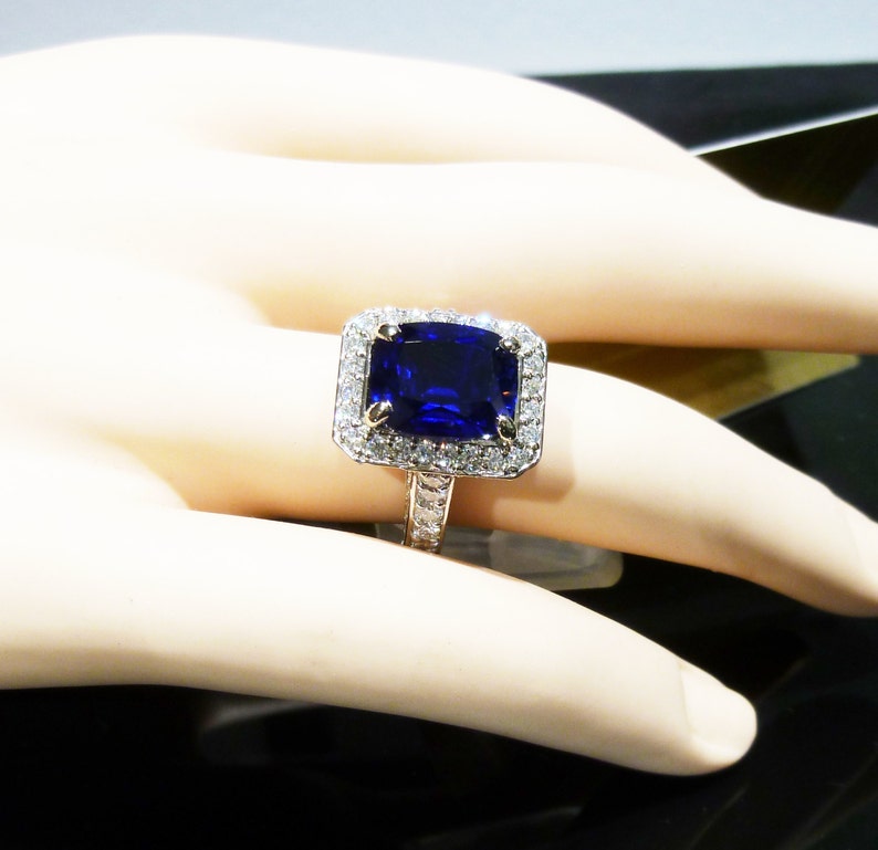 Ladies Estate Blue Sapphire Diamond White Gold Ring Etsy