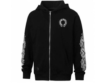 Felpa con cappuccio e zip Chrome Hearts con motivo floreale a ferro di cavallo nero e maniche a zip
