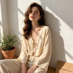 Zen Style Cotton Linen Sun Shirt - Breathable Loose Tie-Front Cardigan - Minimalist Mori Girl Jacket