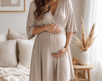 Umstands-Stillnachthemd, weiches Wickelkleid, Schwangerschafts-Schlafanzug