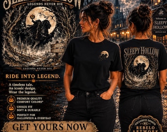 Sleepy Hollow Headless Horseman T-Shirt | Halloween Haunted Village Moon
