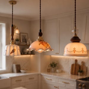 Charming Floral Pendant Light Vintage Glass Hanging Lamp Cottagecore Ceiling Light Bedroom Kitchen Lighting