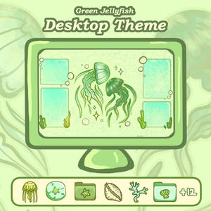 Tema desktop Meduse Verdi / Sfondo Oceano Organizzatore e Set di Icone per Computer (Windows/Mac)