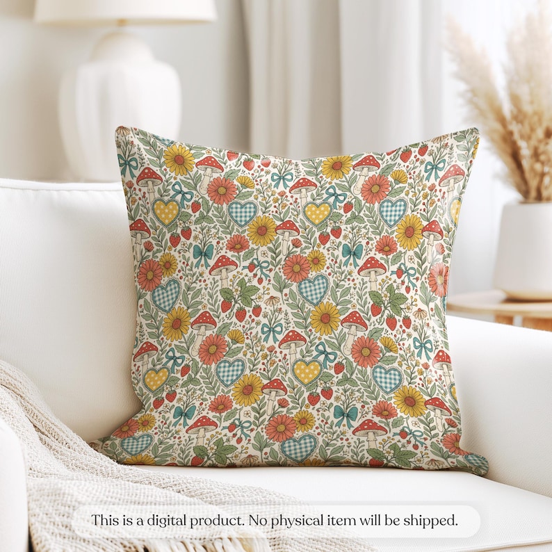 Cottagecore Floral Mushroom Seamless Pattern, Retro Boho Groovy Fabric ...