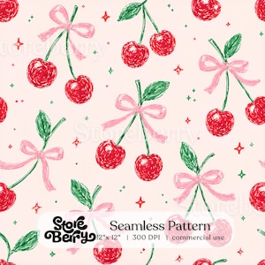 Preppy Strawberry Berry Floral Seamless Pattern, Summer Patchwork Strawberry Print, Cherry Digital Paper