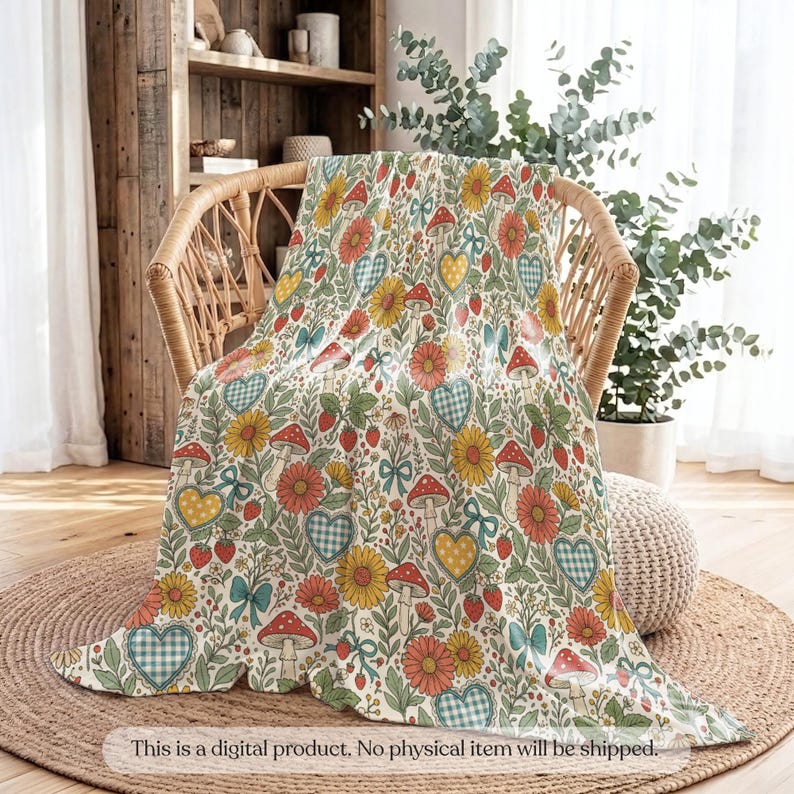 Cottagecore Floral Mushroom Seamless Pattern, Retro Boho Groovy Fabric ...