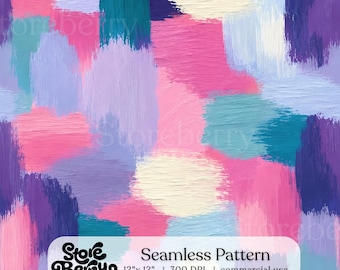 Abstract Brushstroke Seamless Pattern, Pink Purple Teal Painted Art Print, Digital Fabric Paper