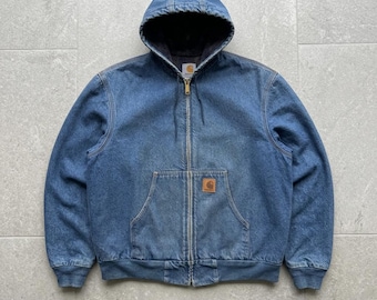 Vintage Carhartt J130 Denim Active Jacket Faded Blue Workwear StreetWear  Gift For Her Gift For Him