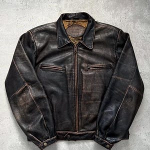 Vintage 90's Trapper Indian Motorcycle Jacket  Dark Brown Leather  Patina Finish.