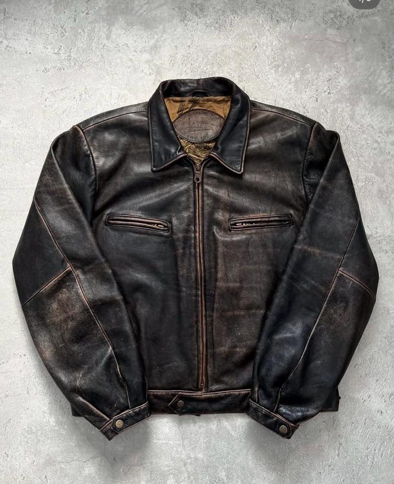 Vintage 90's Trapper Indian Motorcycle Jacket Dark Brown Leather Patina Finish. image 1