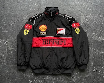 Vintage Ferrari Nascar Racing Bomber Jacket Vintage Embroidered Design Black M1 MotorSport