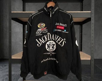 Jack Daniels Racing Jacket with Vintage Motorsport Patches for Y2K Streetwear Unisex Outerwear