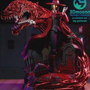 Alucard Resin Statue: Handbemalte Hellsing Vampir Figur / Fan Art Anime Display Sammlerstück mit Zwei Kopf Optionen