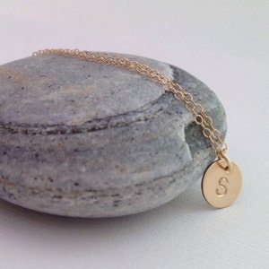 14K Gold Filled small disc Initial Necklace - Gold Disc Personalized Initial Necklace - Bridesmaid Gift - Hand Stamped - gold dot necklace