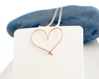 Gold open heart necklace (Med) - 14k gold fill delicate heart necklace - clean heart necklace - Valentine's day gift