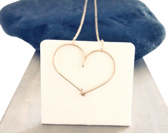 Gold open heart necklace (Lg) - 14k gold fill delicate heart necklace - clean heart necklace - Valentine's day gift