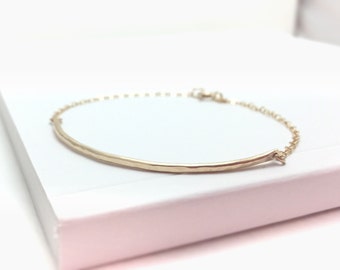 Gold hammered thin bar bracelet - gold filled trendy bracelet - gold filled plate bracelet - gold bar