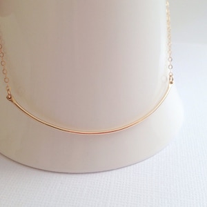 Gold Fill Curved Bar Necklace, Hammered Pendant, Bar Necklace,Hand Forged, Minimalist