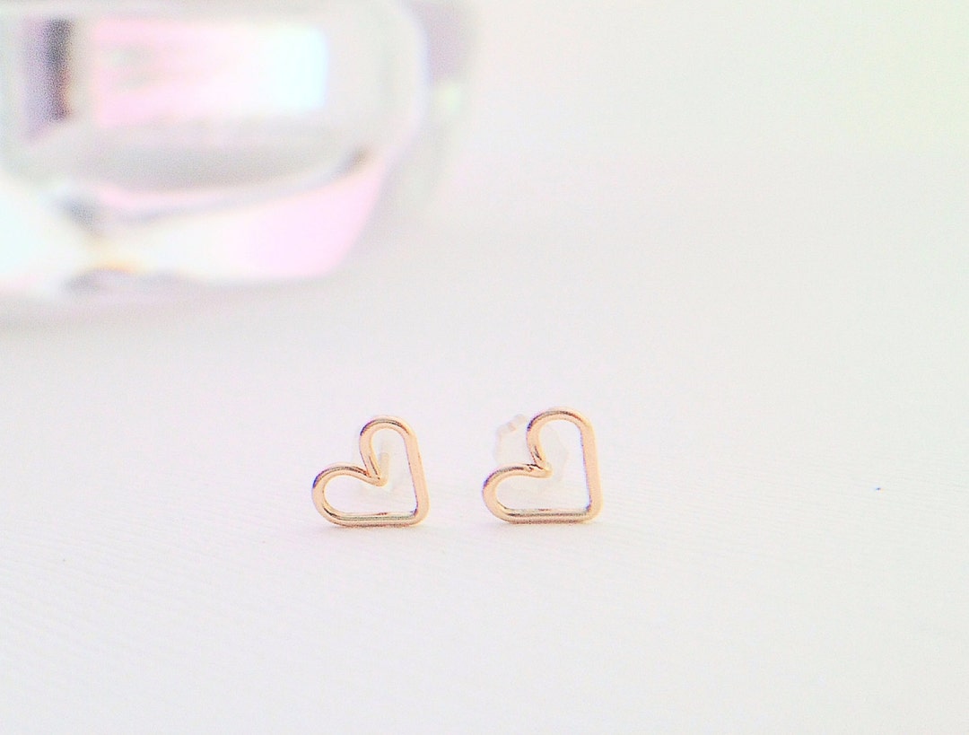 Tiny Open Heart Gold Earrings Heart Studs Heart Earrings Heart Wire ...