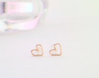 Set of 4 pairs-Tiny open heart gold earrings-heart studs/heart earrings -heart wire earrings-heart post-gold filled -sterling silver