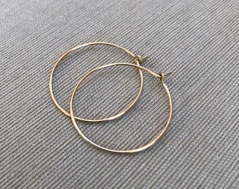 Boucles d’oreilles en cerceau d’or - boucles d’oreilles en cerceau mince remplies d’or - ronde de 1 pouce - remplie d’or