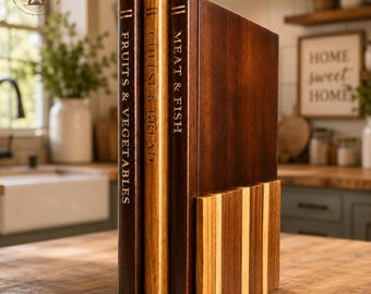 Book Shaped Cutting Board Set with Holder, Decorative Acacia Wood Chopping Boards, Farmhouse Kitchen Decor Gift