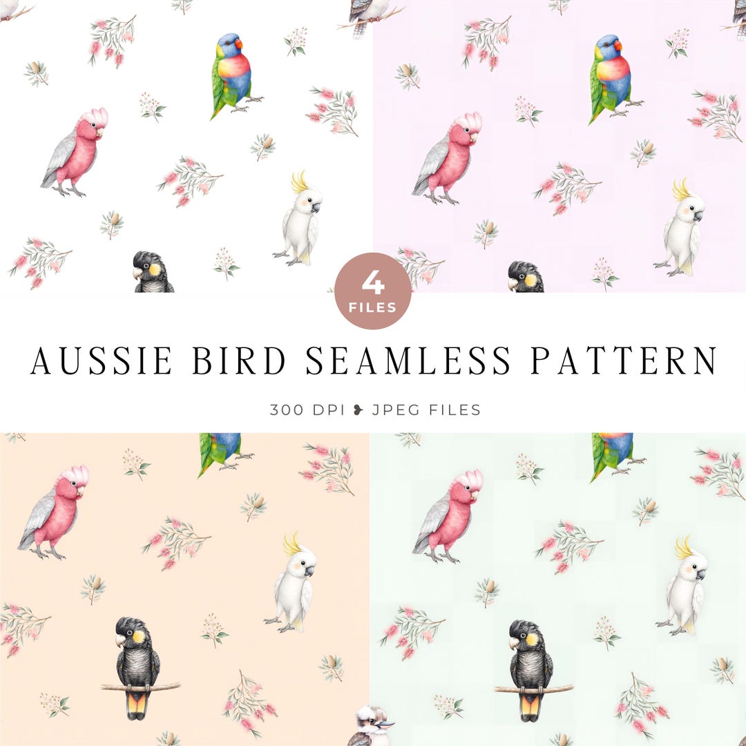 Rainbow Using Pattern Australian Bird Seamless Pattern, Cockatoo Galah Rainbow Lorikeet ...