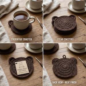 Bear Coaster Crochet Pattern, Beginner Animal Mug Rug Tutorial (PDF Download)