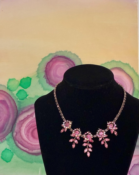 Luscious Pink Rhinestone Mid-Century choker necklace
