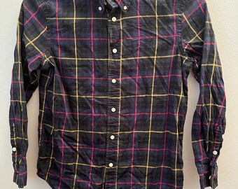 Polo Ralph Lauren Vintage Button Down Shirt Size 14/16 100% Cotton Dress Shirt Old Money Preppy Navy Blue Plaid Check