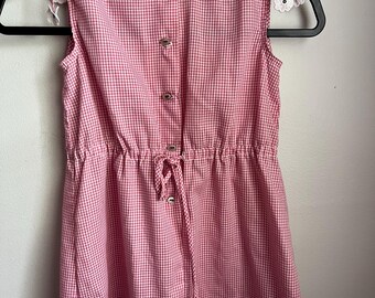 Chocolate Soup Girls Vintage Gingham Dress Pink & White Plaid, Eyelet Peter Pan Collar w Shoulder Ties Button Front Size 6