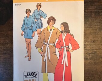 Simplicity Vintage 70s Jiffy Sewing Pattern 5685 Robe Mens Womens Long Short Belted Opened New Uncut