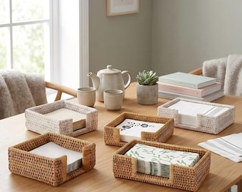 Rattan Napkin Holder Square or Rectangle for Cocktail Napkins or Guest Towels