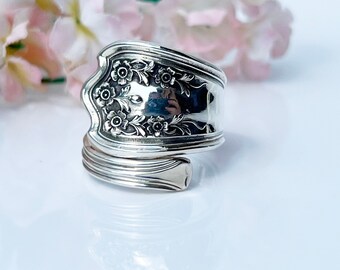 Sterling Spoon Ring, Blossom Sterling Silver Spoon Ring, Vintage Spoon Jewelry, 1908 Floral Spoon Ring, Sterling Jewelry (mcfS117)