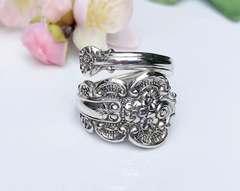 Spoon Ring, Sterling Silver Botitcelli Spoon Ring, Vintage 1949 Whiting Silverware, Floral Spoon Ring, Size 6 1/2 to 11 (mcfS120)