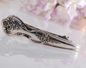 Hair Barrette, Vintage Inspiration Spoon Hair Barrette, Magnolia Silverware Jewelry Barrette, French Clip Spoon Barrette(mcf H124)