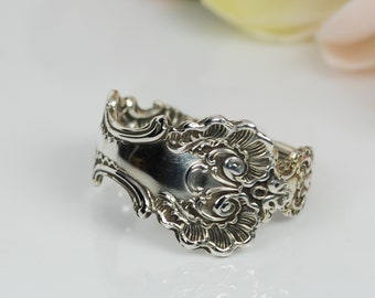 Sterling Spoon Ring, Pompadour Sterling Spoon Ring, 1895 Whiting Silver Ring, Vintage Silverware Jewelry, Scroll Design Ring  (mcfS138)